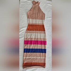 ❤️3/$12 Privy Multicolor Bodycon Striped Knit Midi Dress Size Small